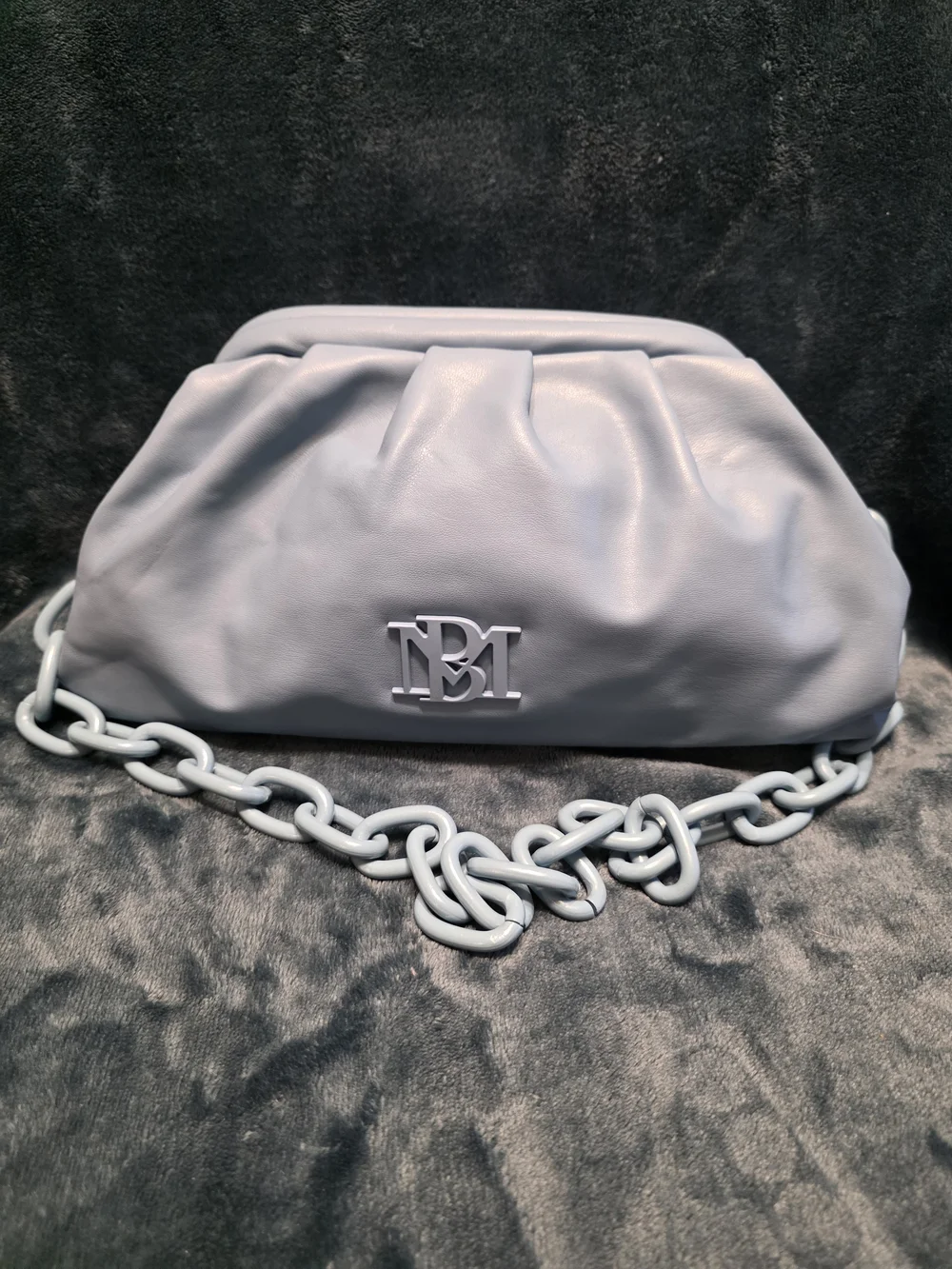 Leather Chain-Handle Clutch in Light Gray